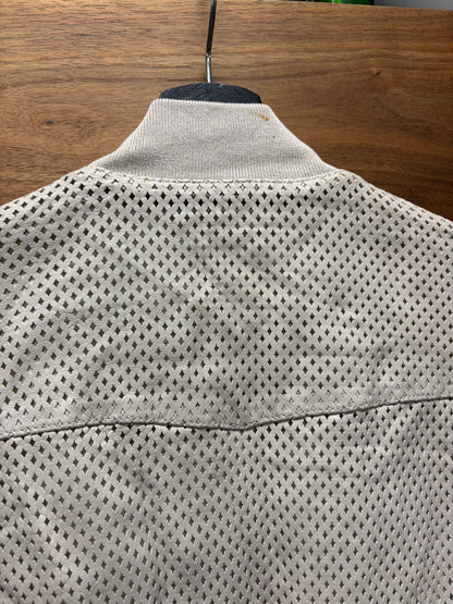 Dolce and Gabbana ‘Mainline’ Diamond Shape Perforated Cream Lambskin Leather Bomber Jacket