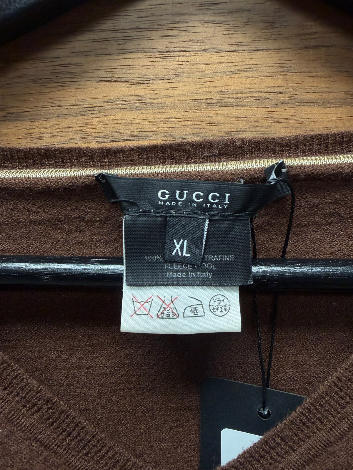 Gucci Caramel Brown ‘Fleece Wool’ V-Neck Knit Sweater