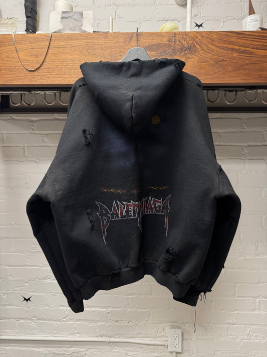 1/15 SS2024 Balenciaga ‘Paris Moon’ Heavy Terry Cotton Distressed Zip Up Hoodie