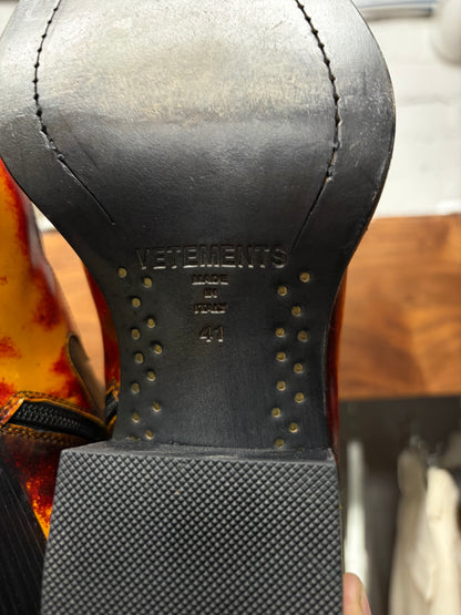 Vetements Flame Appliqué Black Leather Cuban Heel Boots