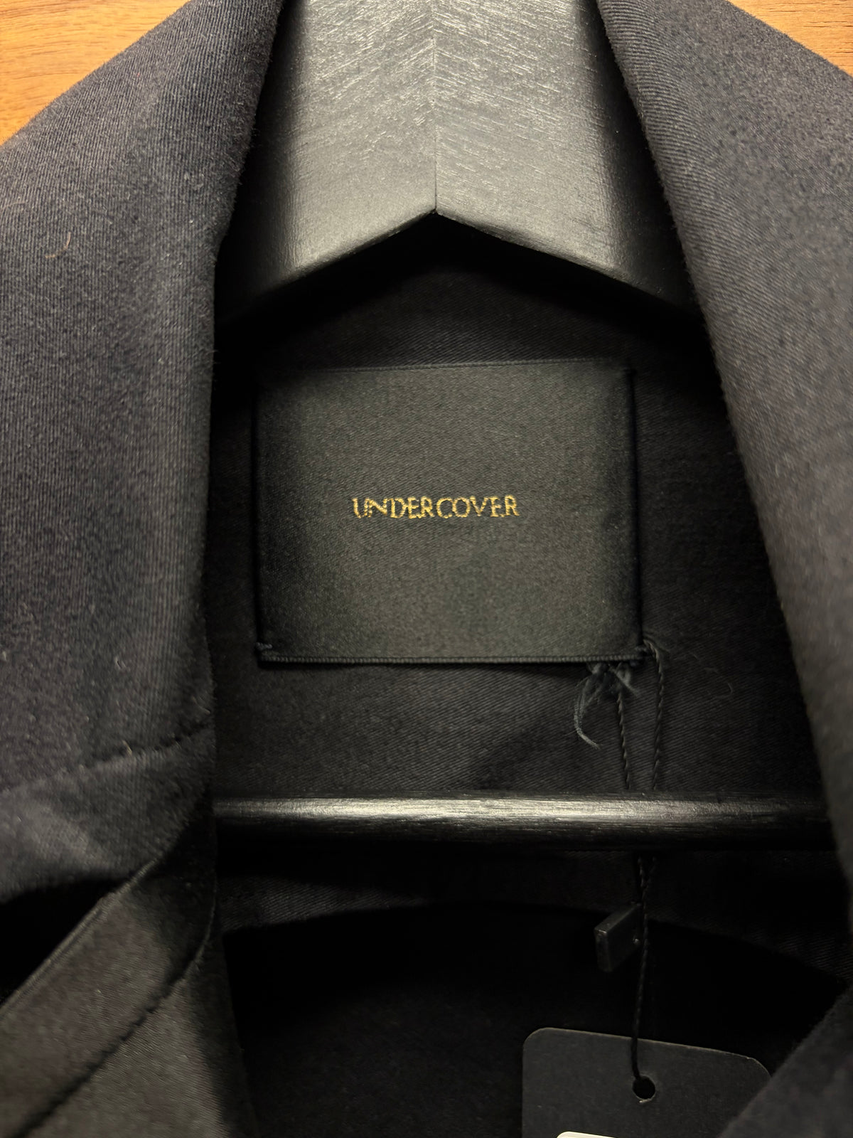 AW2014 Undercover Studded Shoulder Epaulette ‘Dual Fabric’ Asymmetric Black Wrapper Trench Coat