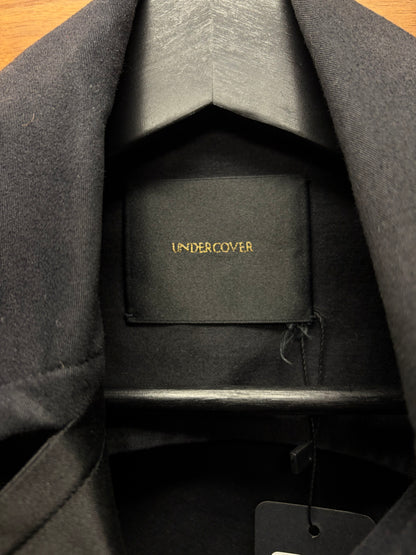 AW2014 Undercover Studded Shoulder Epaulette ‘Dual Fabric’ Asymmetric Black Wrapper Trench Coat