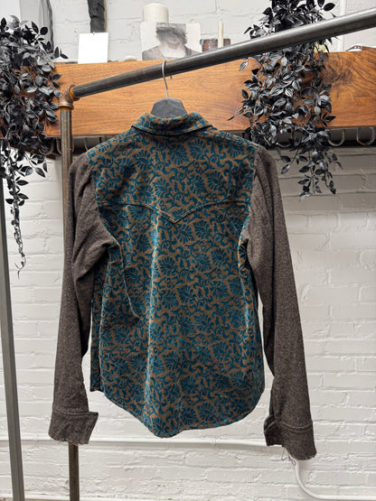 AW1997 Undercover Velour ‘Floral Pattern’ Diamond Snap Distressed Wool Shirt