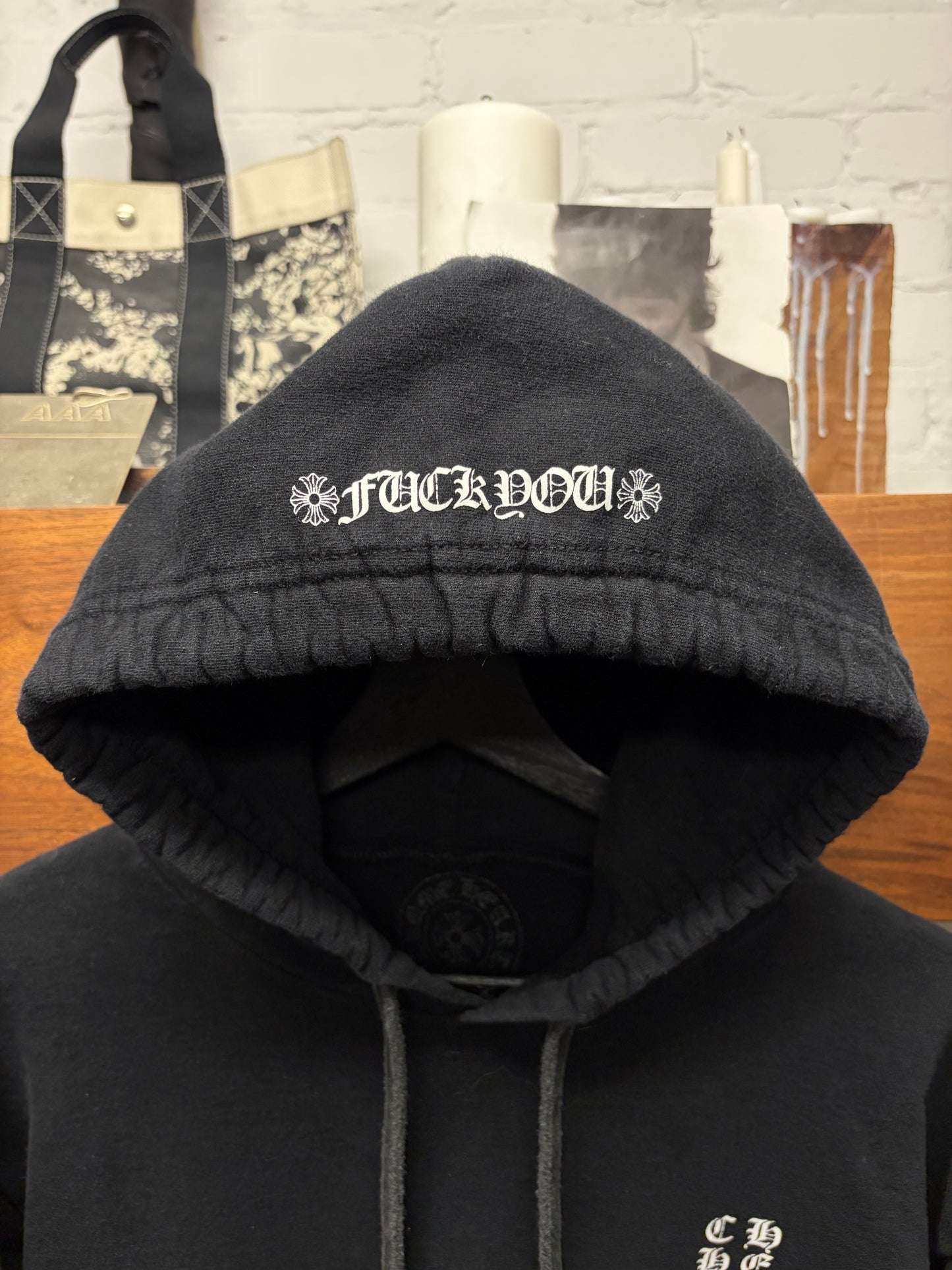 Chrome Hearts ‘Script Logo’ Fuck You Hood Black Drawstring Hoodie