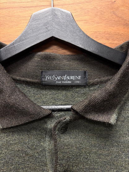 Vintage Yves Saint Laurent Embroidered Logo Long Sleeve Knit Polo
