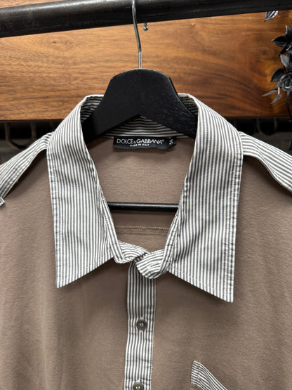 Dolce & Gabbana Cashmere/Pinstripe Brown Rugby Shirt