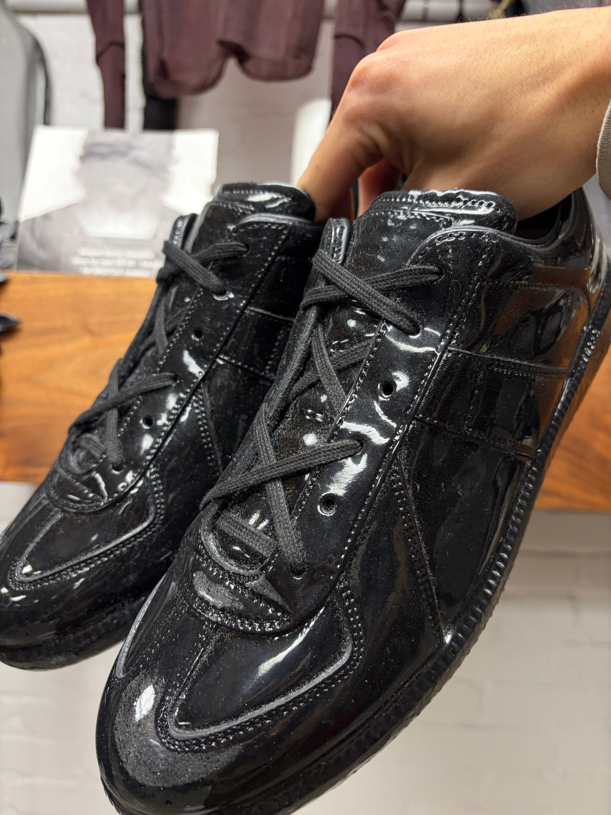 Maison Margiela ‘G.A.T.’ Black Glossy Patent Leather Low Top Sneakers