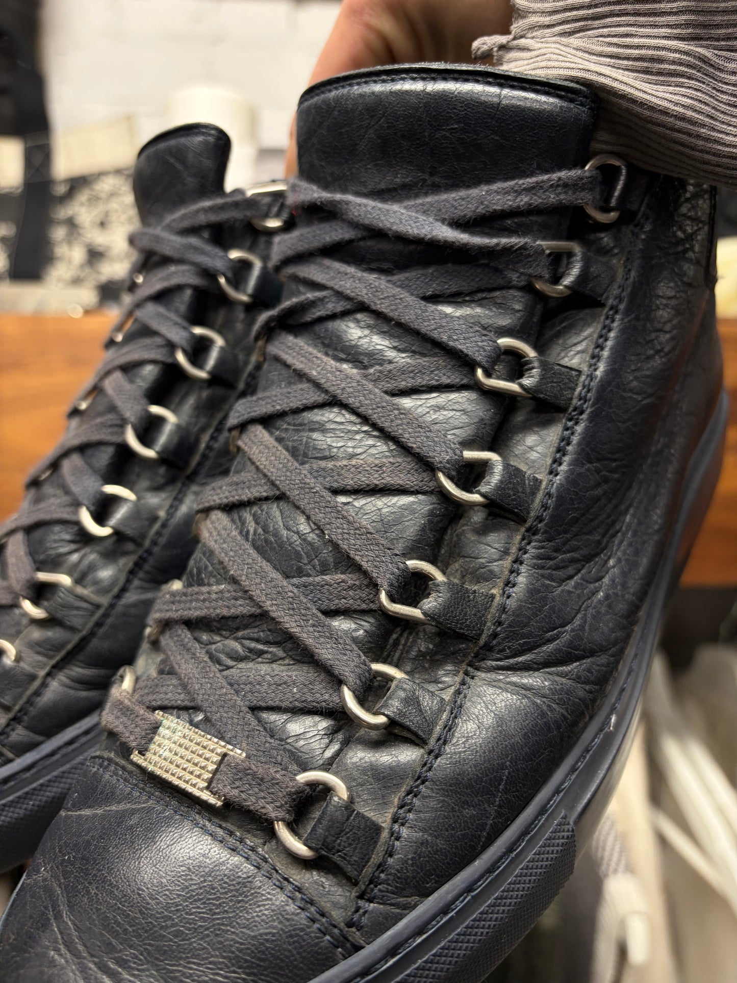 Balenciaga ‘Arena’ Midnight Blue Leather High Top Sneakers
