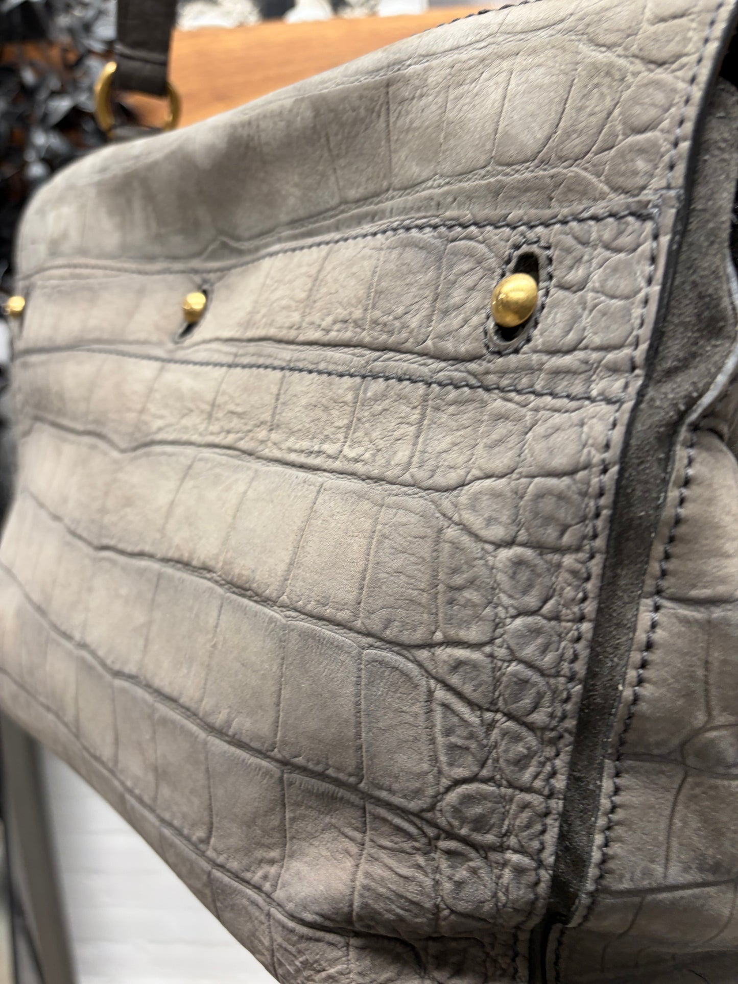 2000s Yves Saint Laurent Rive Gauche ‘Muse Two’ Croc Embossed Handbag