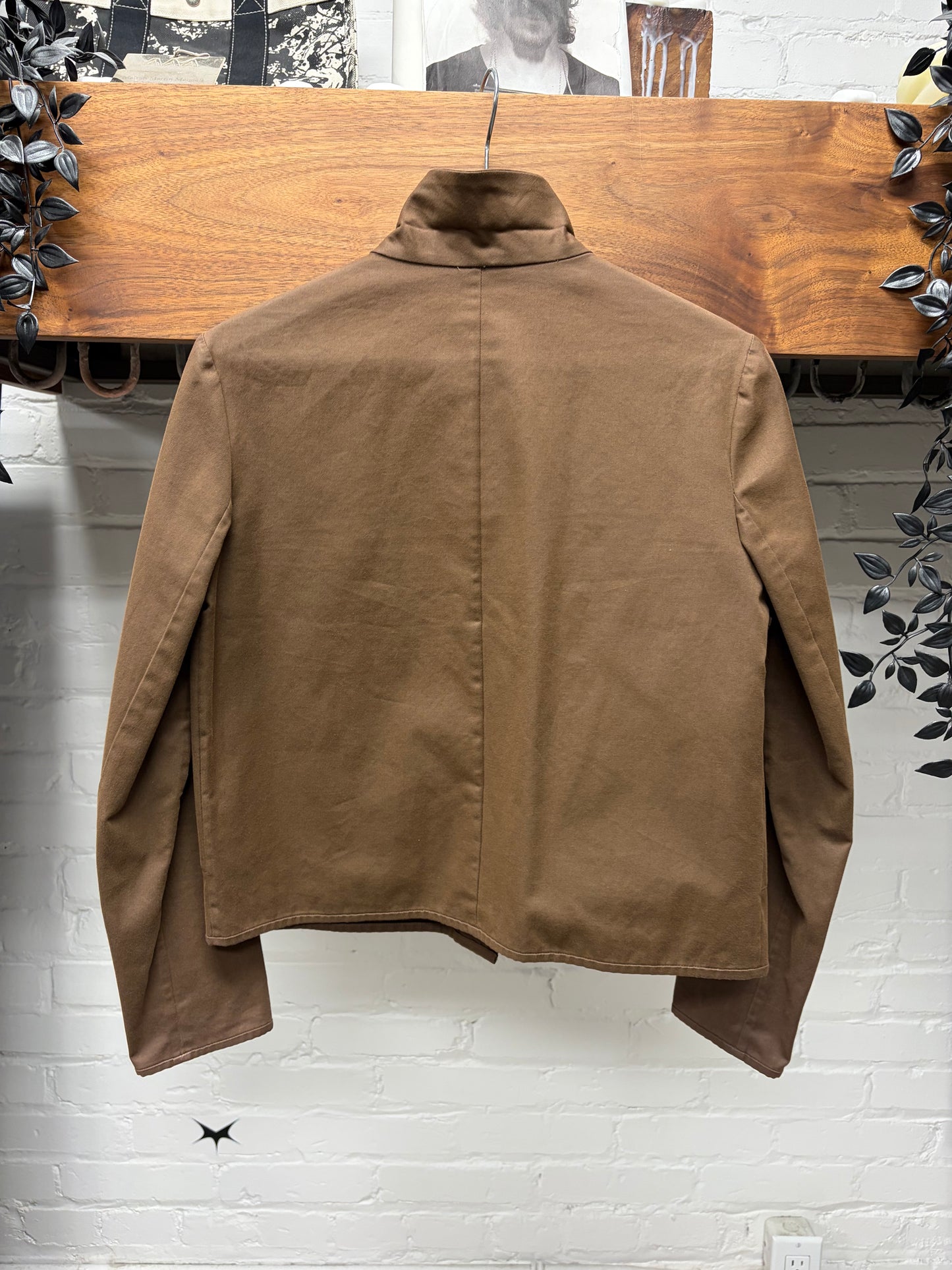 AW1999 Miu Miu High Neck Brown Cotton Trucker Jacket