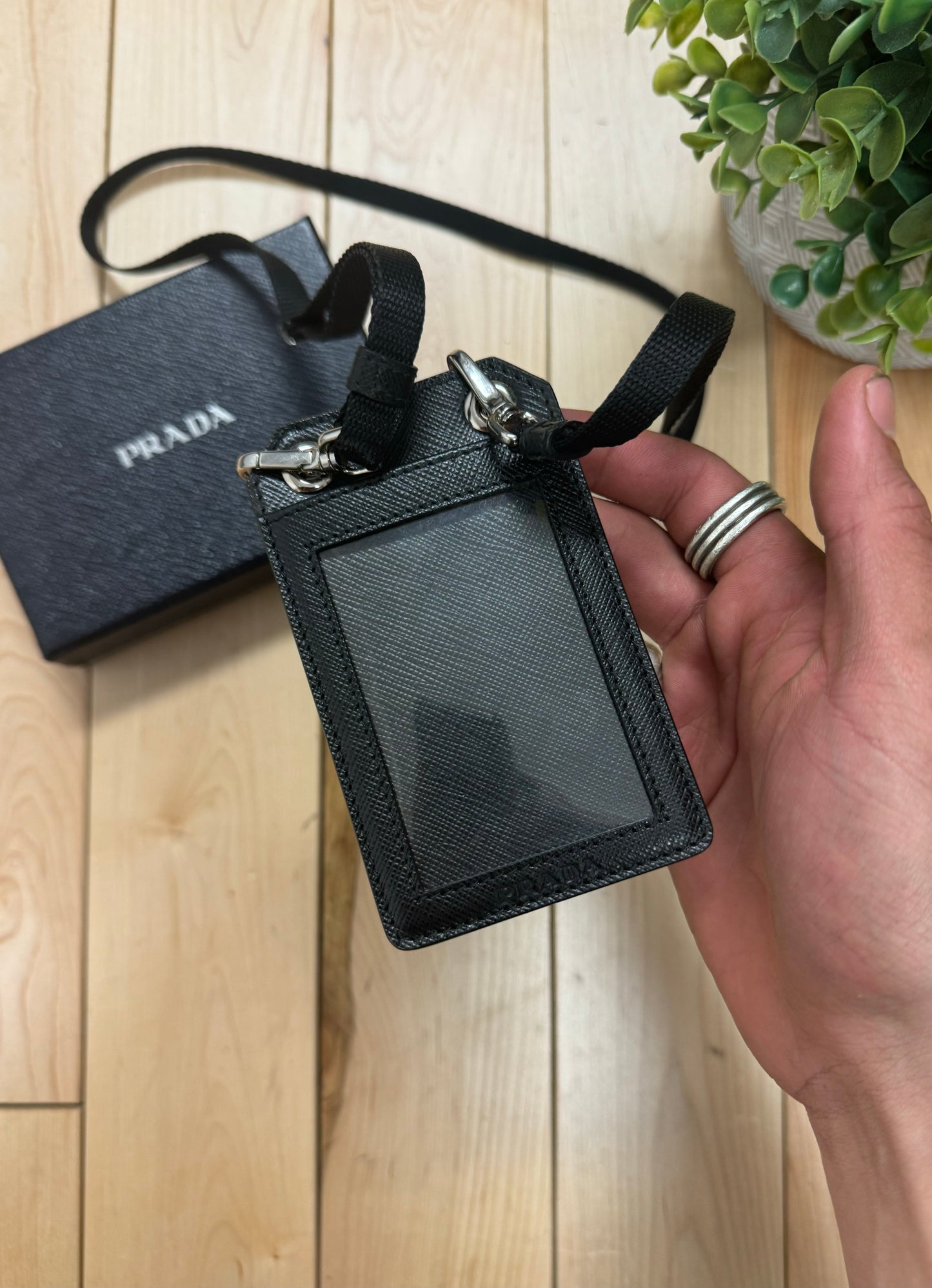 2018 Prada Saffano Leather ID Holder + Lanyard