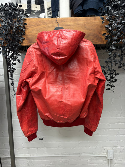 Y-3 by Yohji Yamamoto Glossy Red Calfskin Leather Zip-Up Hoodie