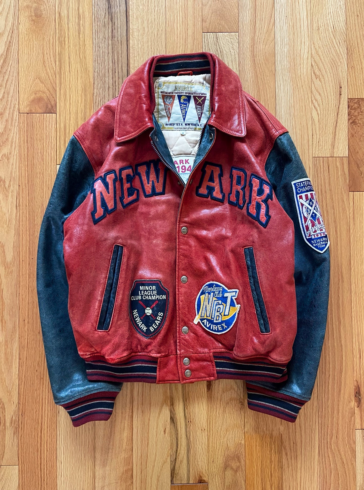 Vintage 90s Avirex Newark Baseball Leather Varsity Jacket