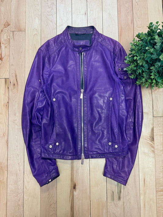 Dirk Bikkembergs Purple Calfskin Leather Moto Jacket