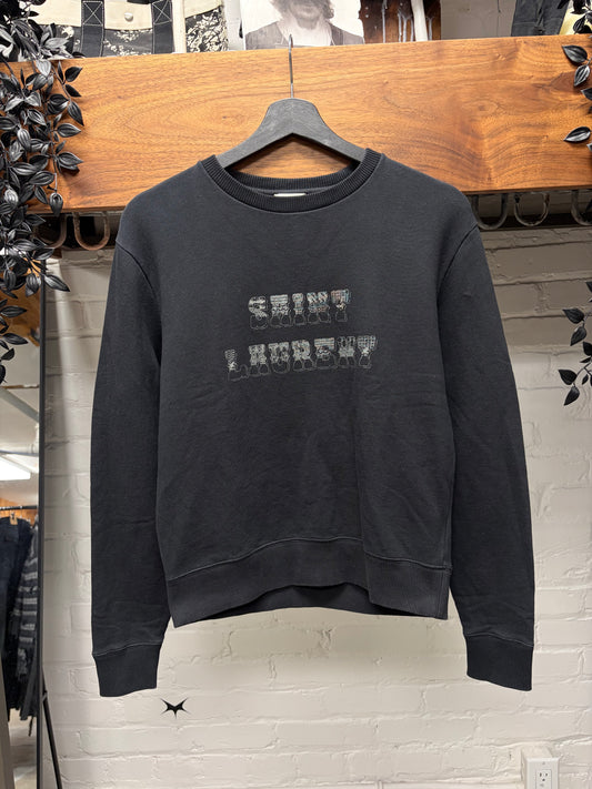 2018 Saint Laurent ‘Western Logo’ Black Crewneck Sweatshirt