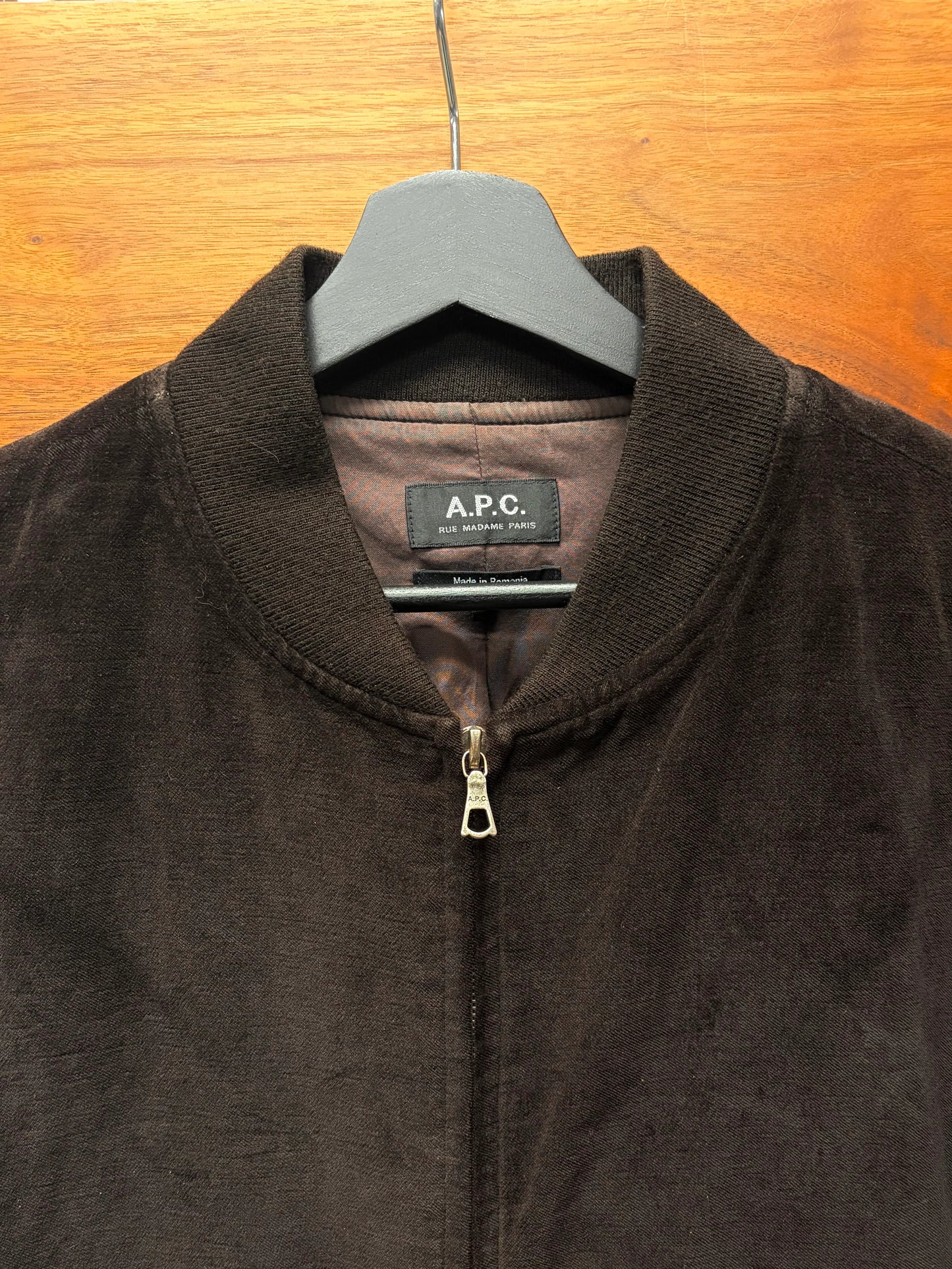A.P.C. Dark Brown Velvet Bomber Jacket