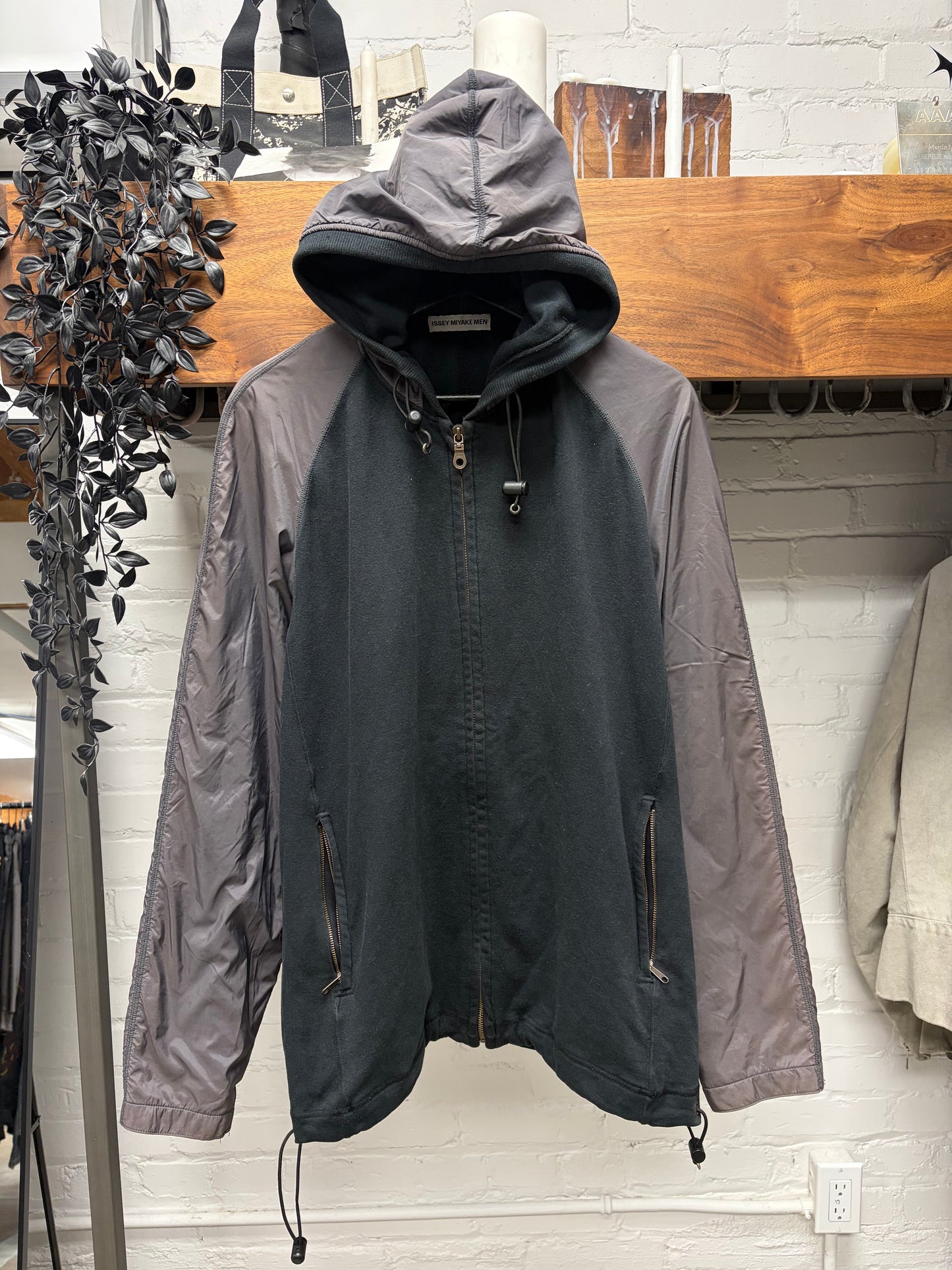 Vintage Issey Miyake Men Hybrid Cotton/Shell Reflective Grey Zip Up Hoodie