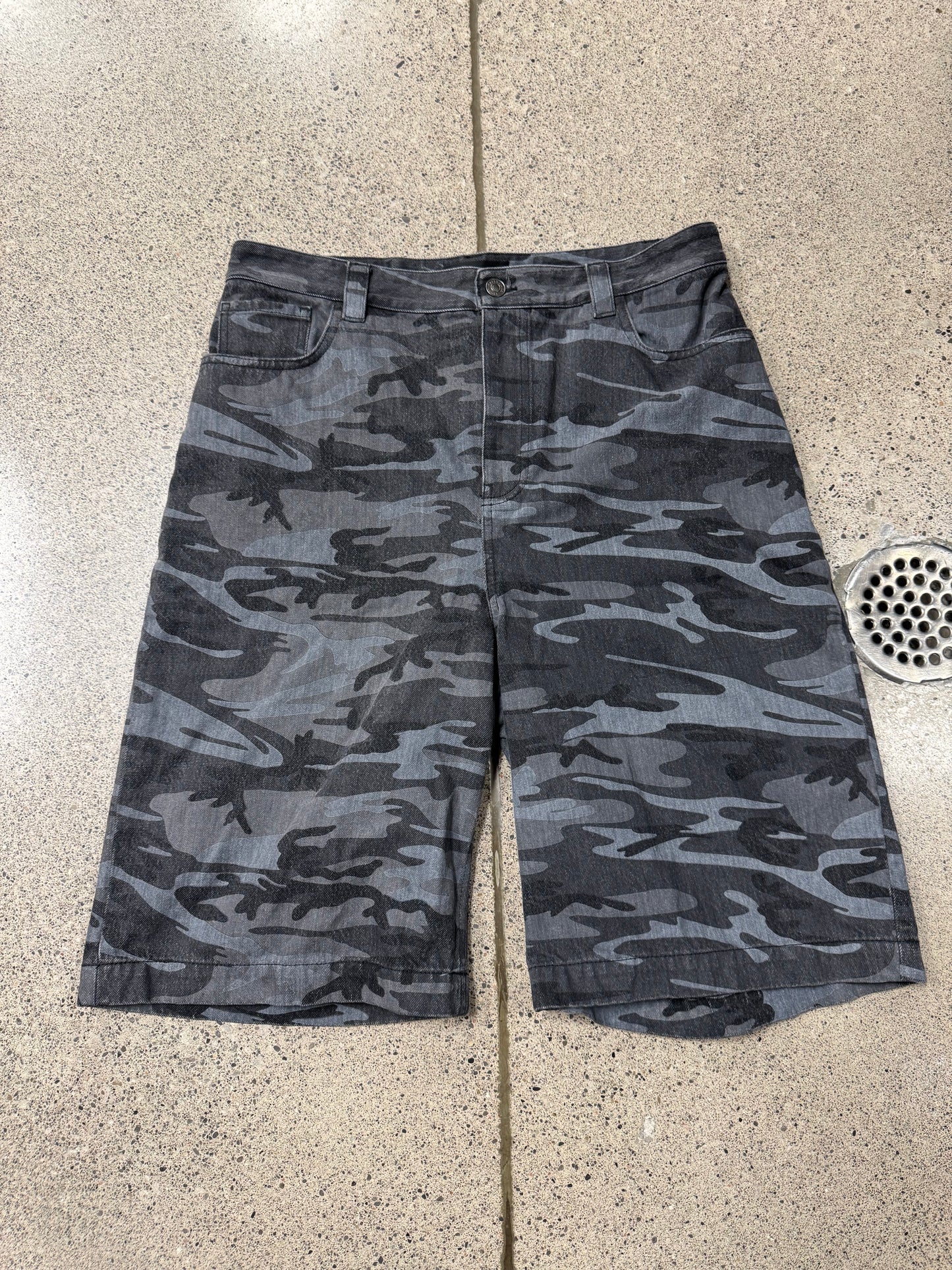 2020 Balenciaga Japan Exclusive ‘Russian Police Camo’ Oversized Denim Shorts