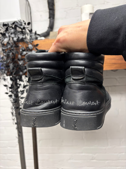 2000s Yves Saint Laurent Black Suede High Top Sneakers