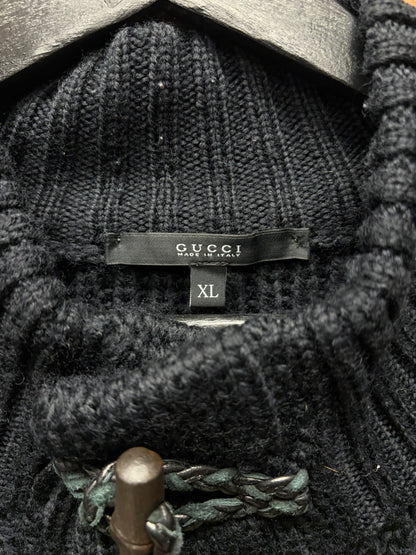 Vintage Gucci Genuine Bamboo Toggle Merino Wool Black Wool Knit Cardigan