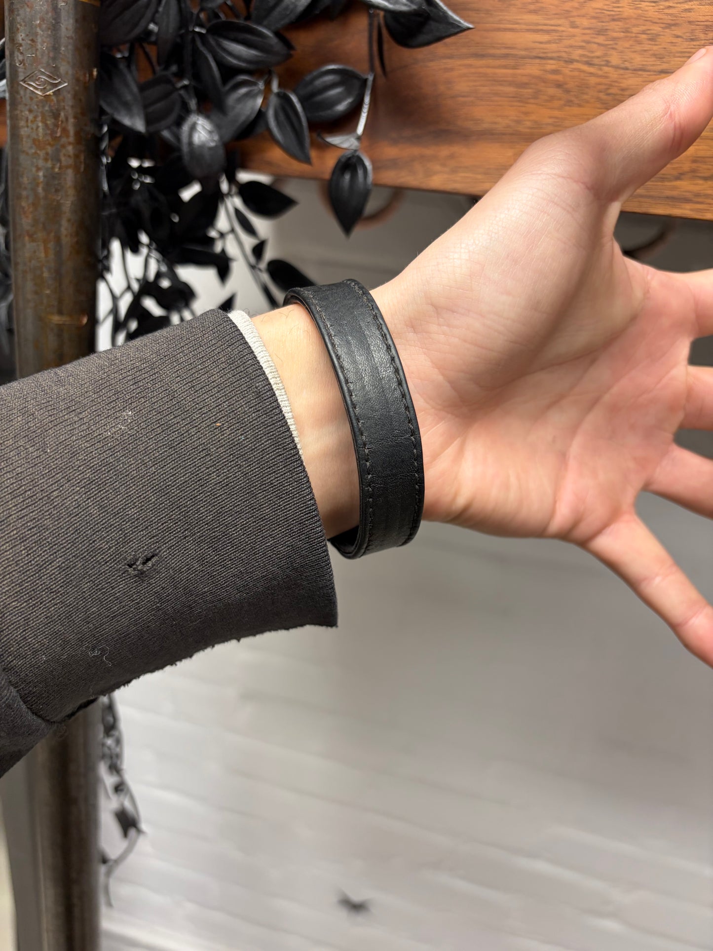 Chrome Hearts 925 Silver ‘Plus Cross’ Harness Leather Bracelet