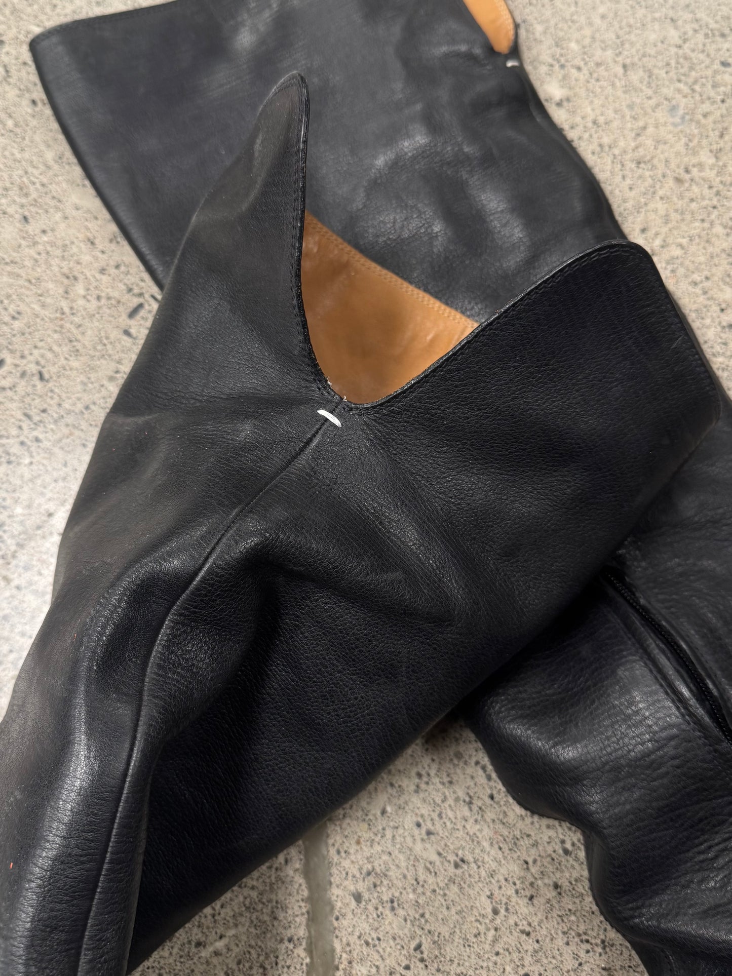 Maison Margiela Crepe Sole Thigh High Leather Engineer Boots