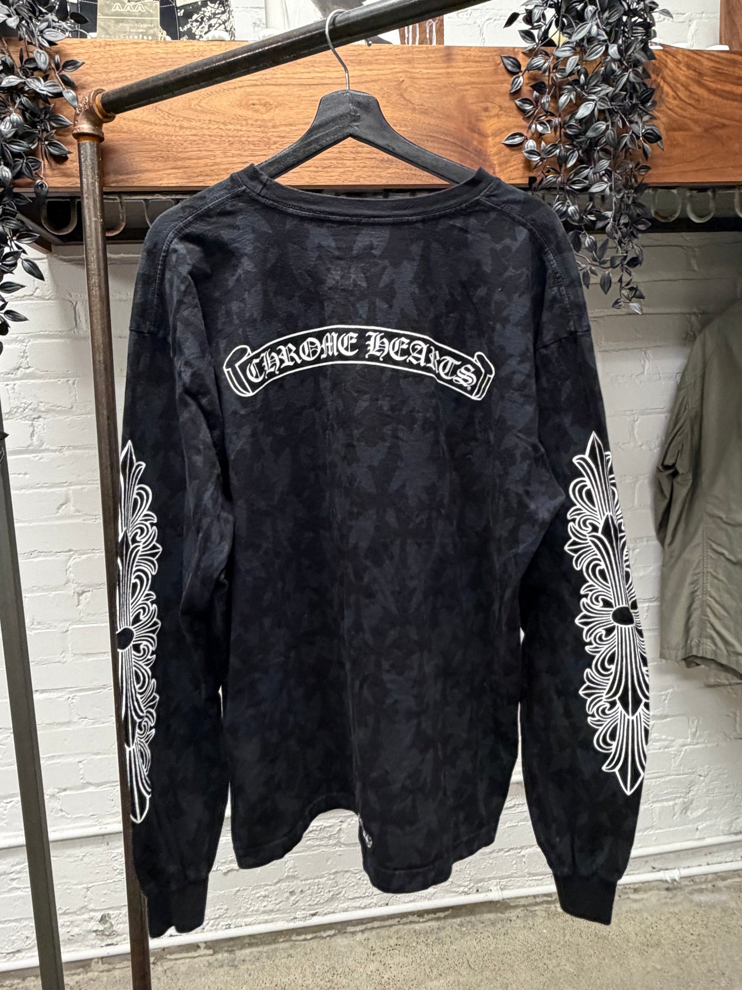 Chrome Hearts Cemetery Full Print Black Floral Cross Long Sleeve Shirt