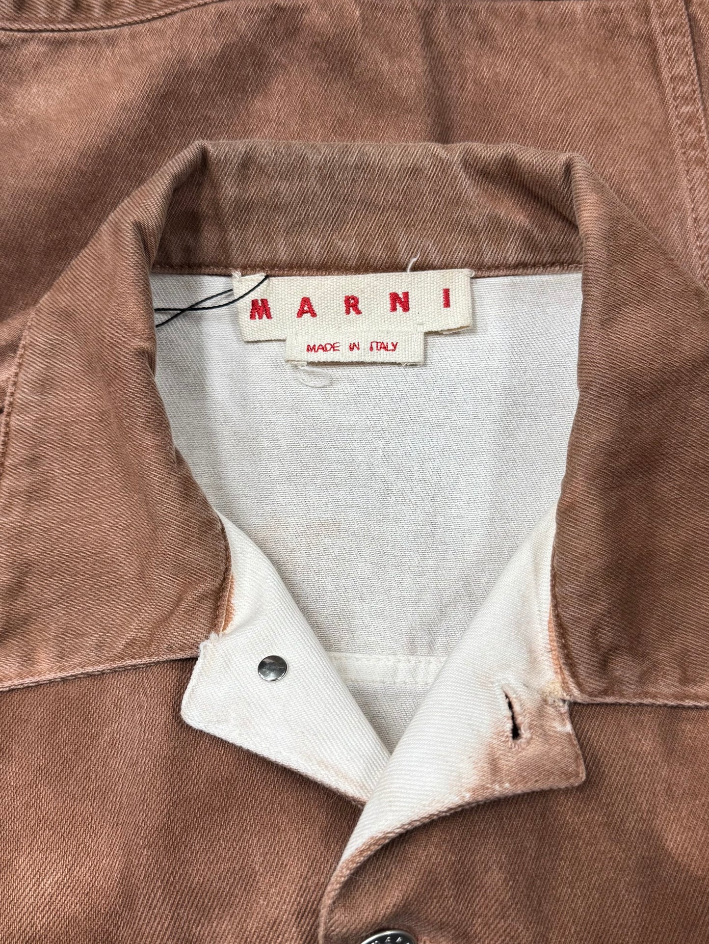 SS2022 Marni Fringe Distressed Brown Denim Trucker Jacket