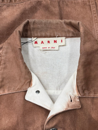 SS2022 Marni Fringe Distressed Brown Denim Trucker Jacket