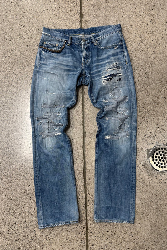 Hysteric Glamour ‘Studded’ Distressed Blue Skinny Denim