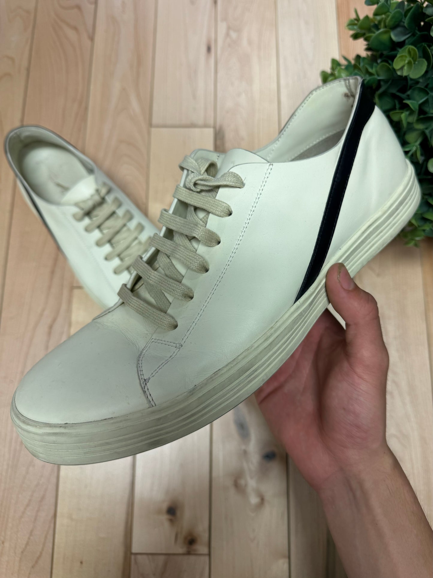 SS2017 Rick Owens ‘Geotrasher’ Cream/Black Low Top Leather Sneakers