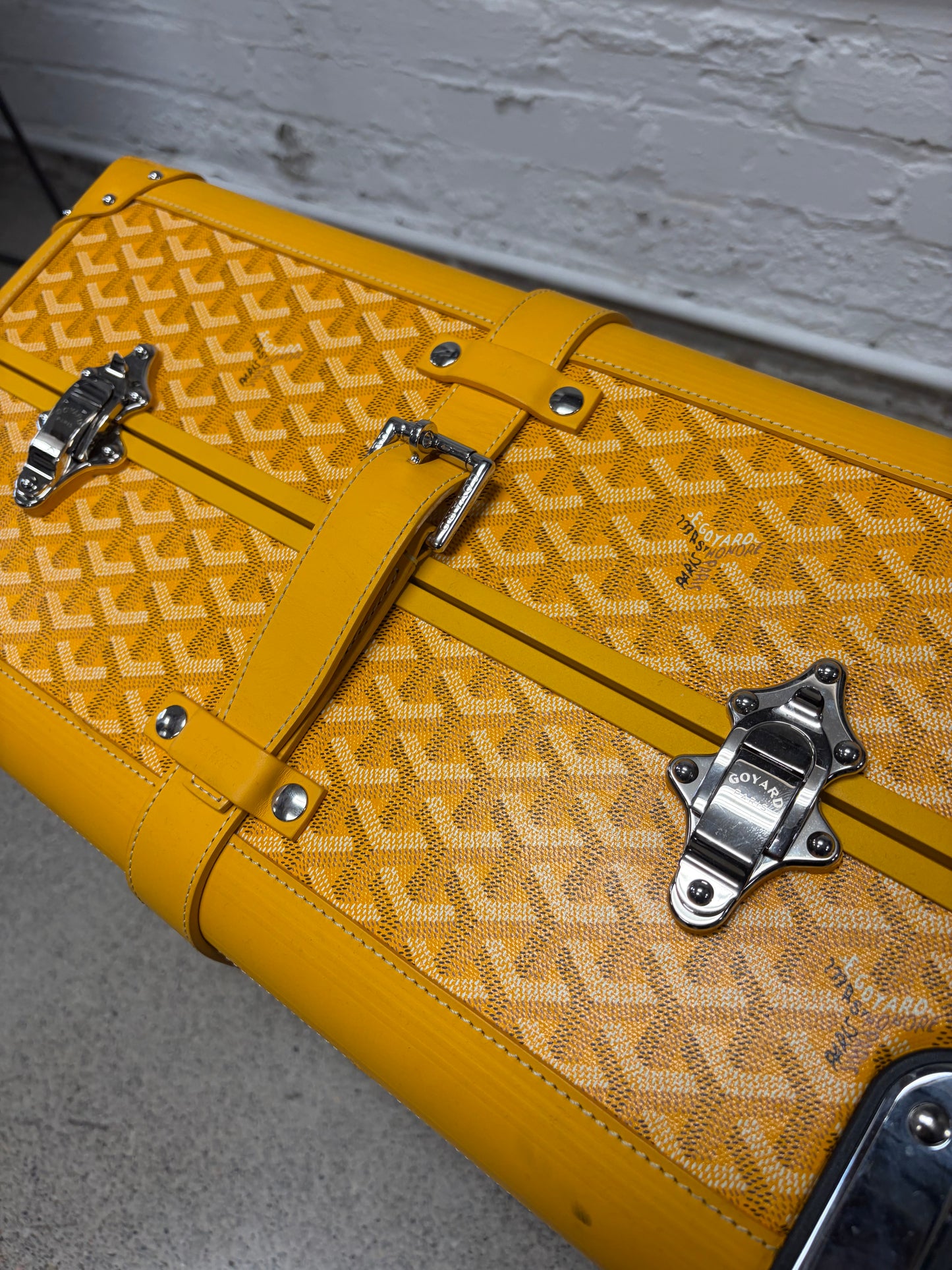 Goyard ‘Bourget PM’ Yellow Monogram Leather Trolley Rolling Carry-On Suitcase