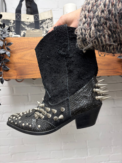 SS2014 Junya Watanabe Spiked Black Suede/Python Cowboy Boots