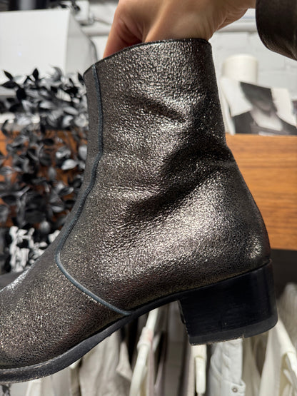 AW2016 Saint Laurent by Hedi Slimane ‘Crinkled Metallic’ Silver Wyatt Boots