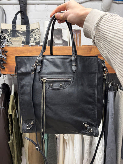 Balenciaga ‘Le Papier’ Black Leather Tote Bag with Crossbody Strap