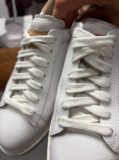 Brunello Cucinelli Grained White Calfskin Leather Low Top Sneakers