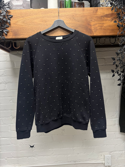 2015 Saint Laurent by Hedi Slimane ‘Studded’ Silver Tone Metal/Black Crewneck Sweatshirt