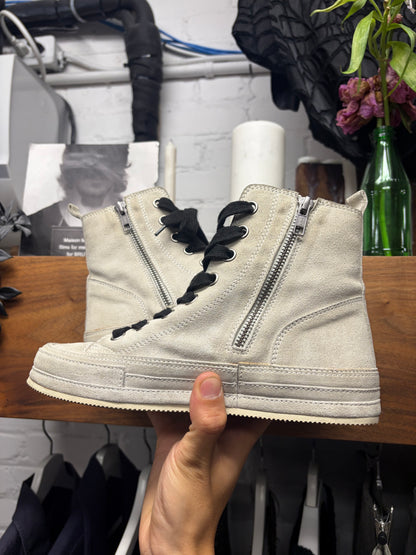 Ann Demeulemeester ‘Raven’ Cream Suede High Top Black Lace Sneakers