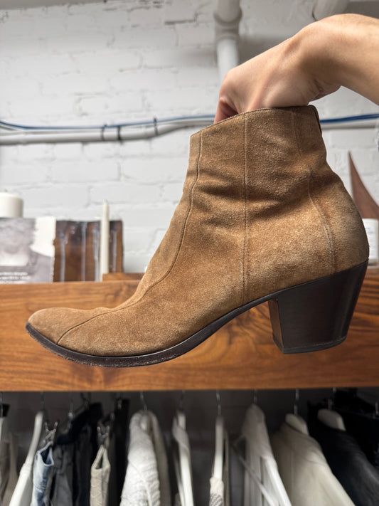 Saint Laurent ‘Lukas’ Brown Suede Cuban Heel Boots
