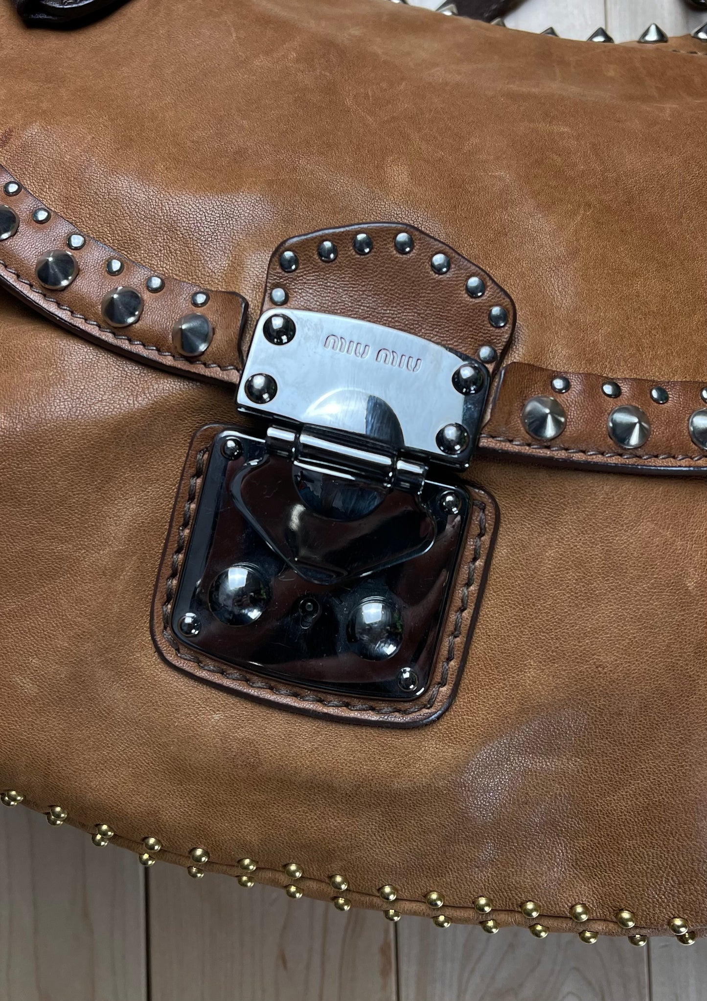 Miu Miu Studded Brown Leather Crossbody/Shoulder Bag