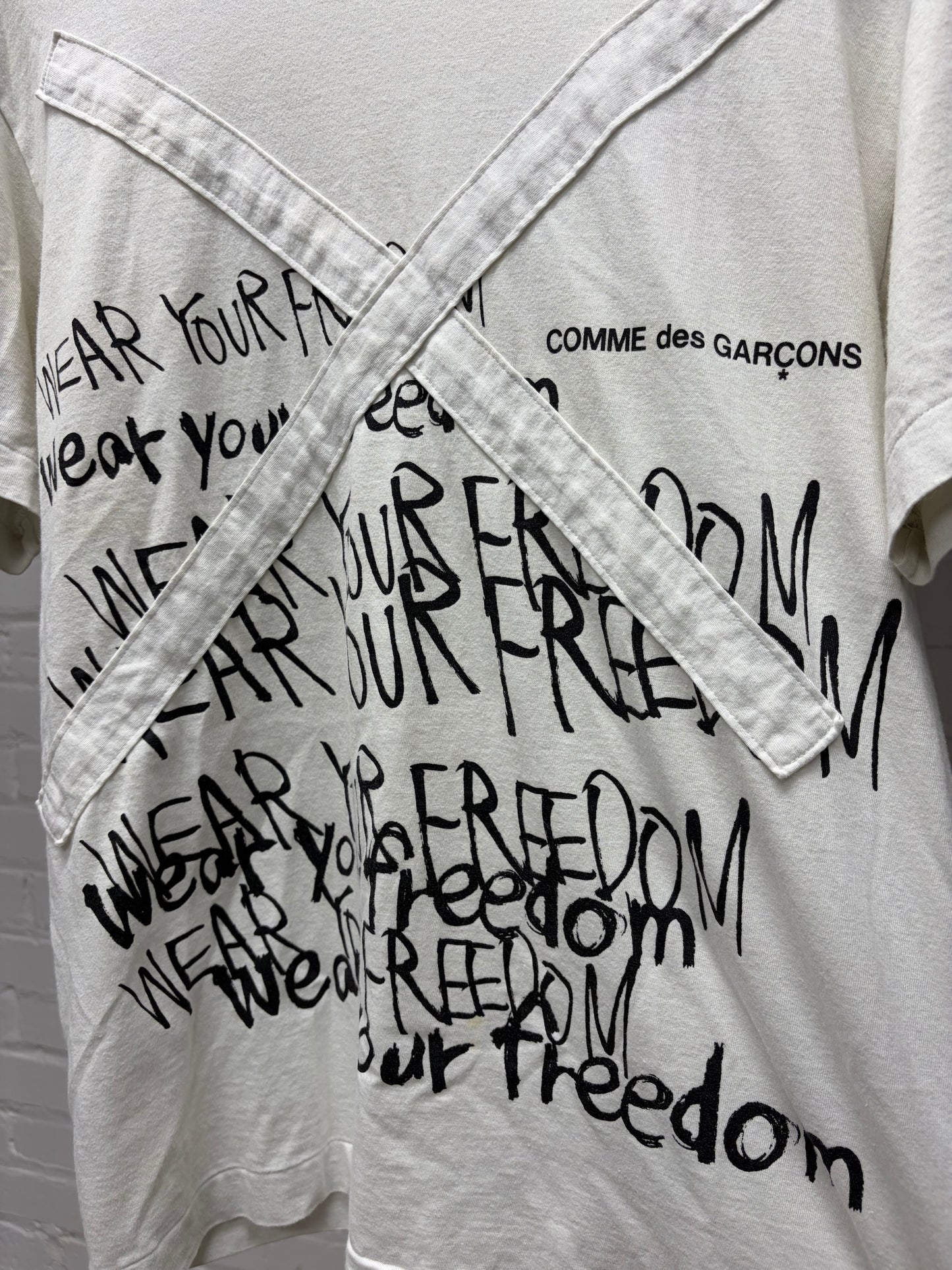 2019 Comme Des Garçons Homme Plus ‘Wear your Freedom’ X patch White Graphic T-Shirt