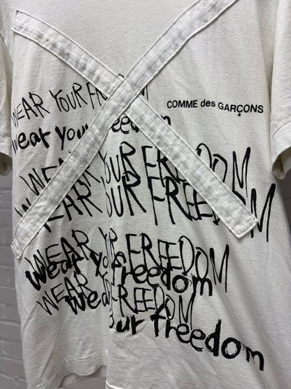 2019 Comme Des Garçons Homme Plus ‘Wear your Freedom’ X patch White Graphic T-Shirt