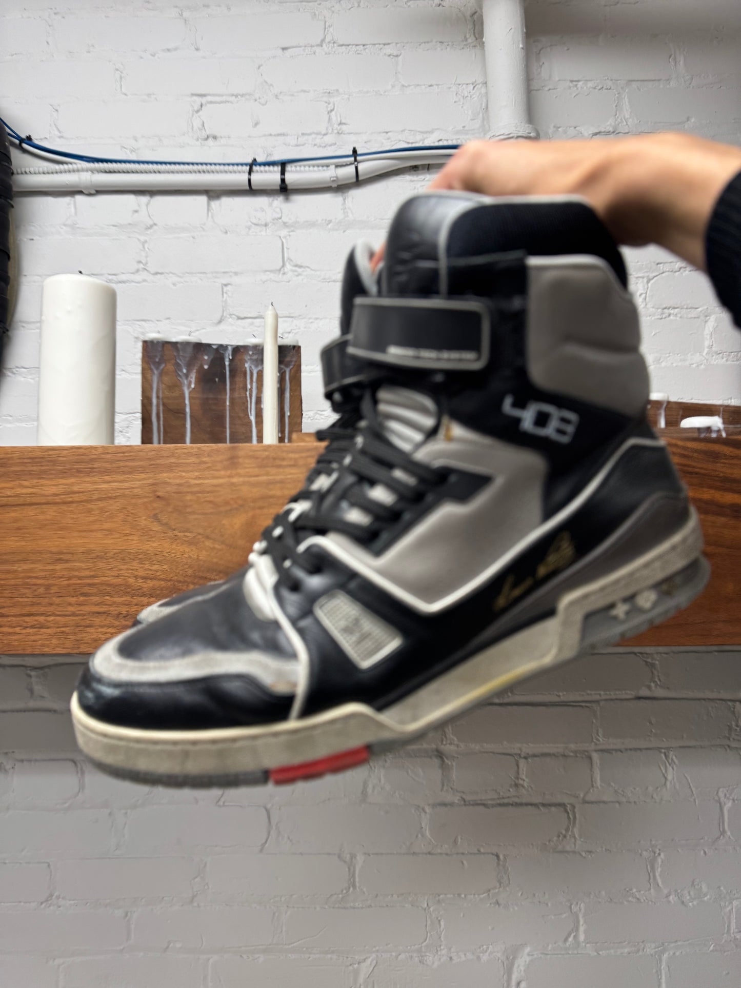 Louis Vuitton OG ‘LV Trainer’ Bred Leather High Top Sneakers