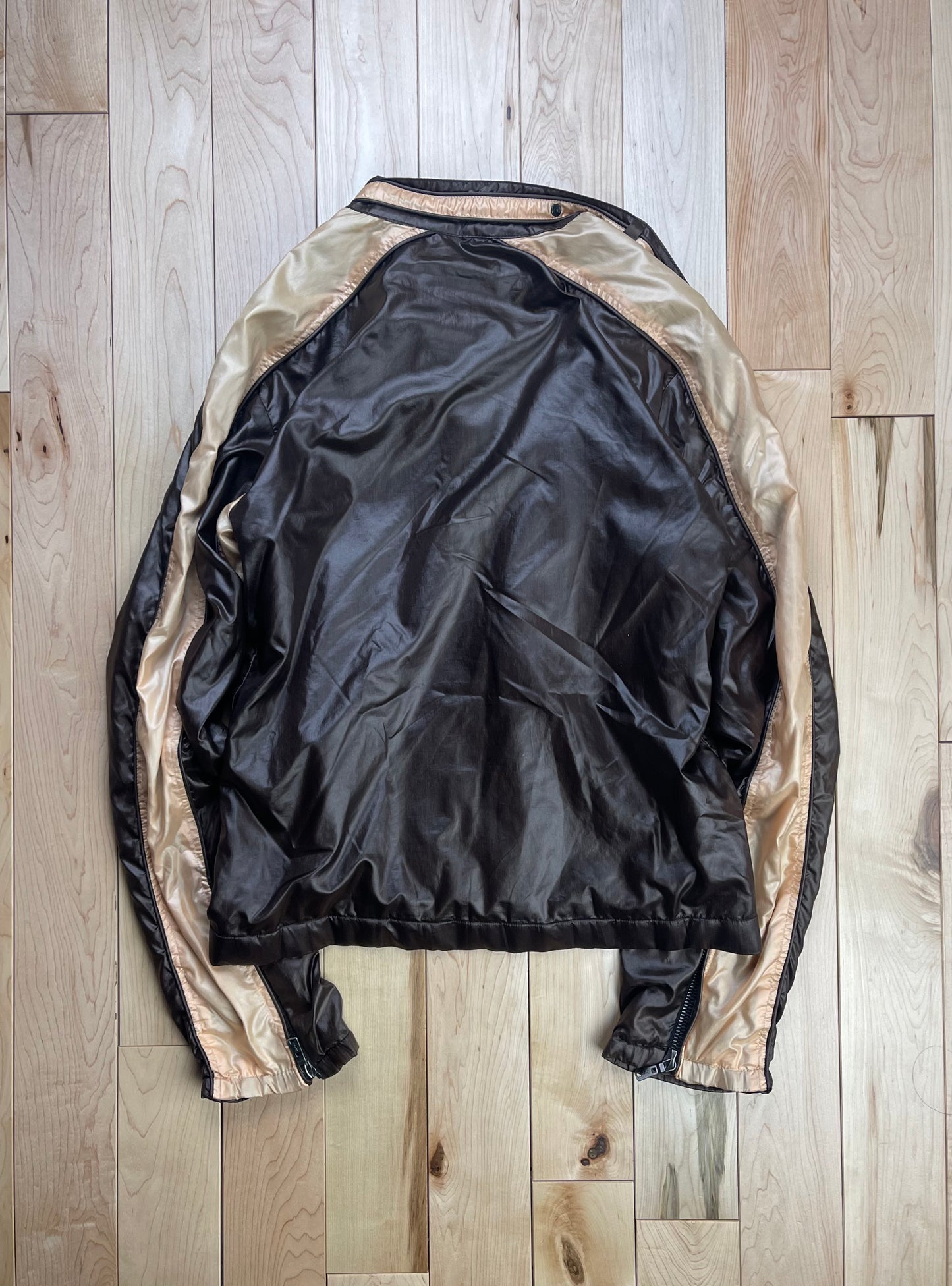 2000s YSL By Tom Ford Brown/Gold Nylon Moto Jacket