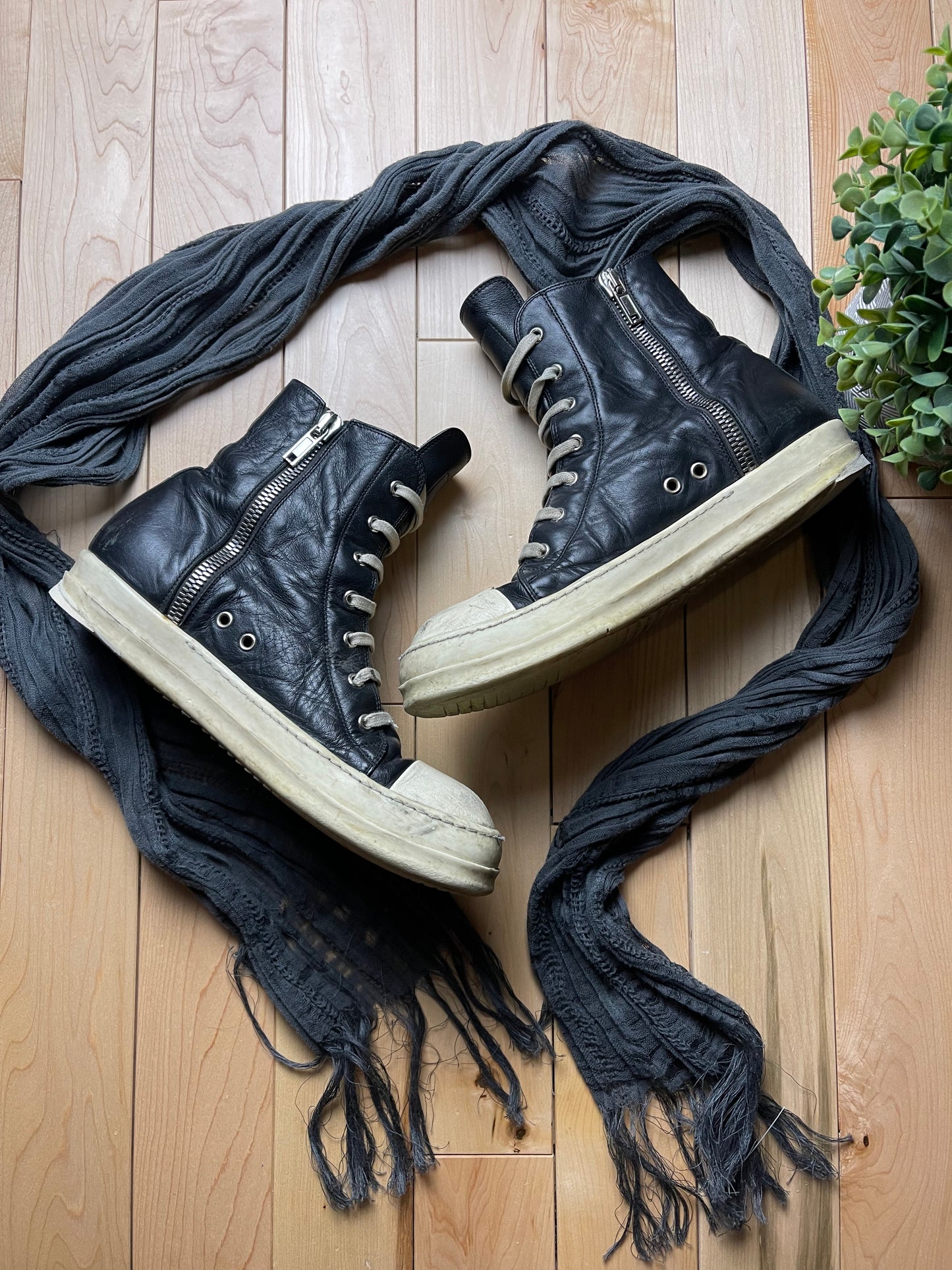 Rick Owens Mainline Leather Ramones High Top Sneakers