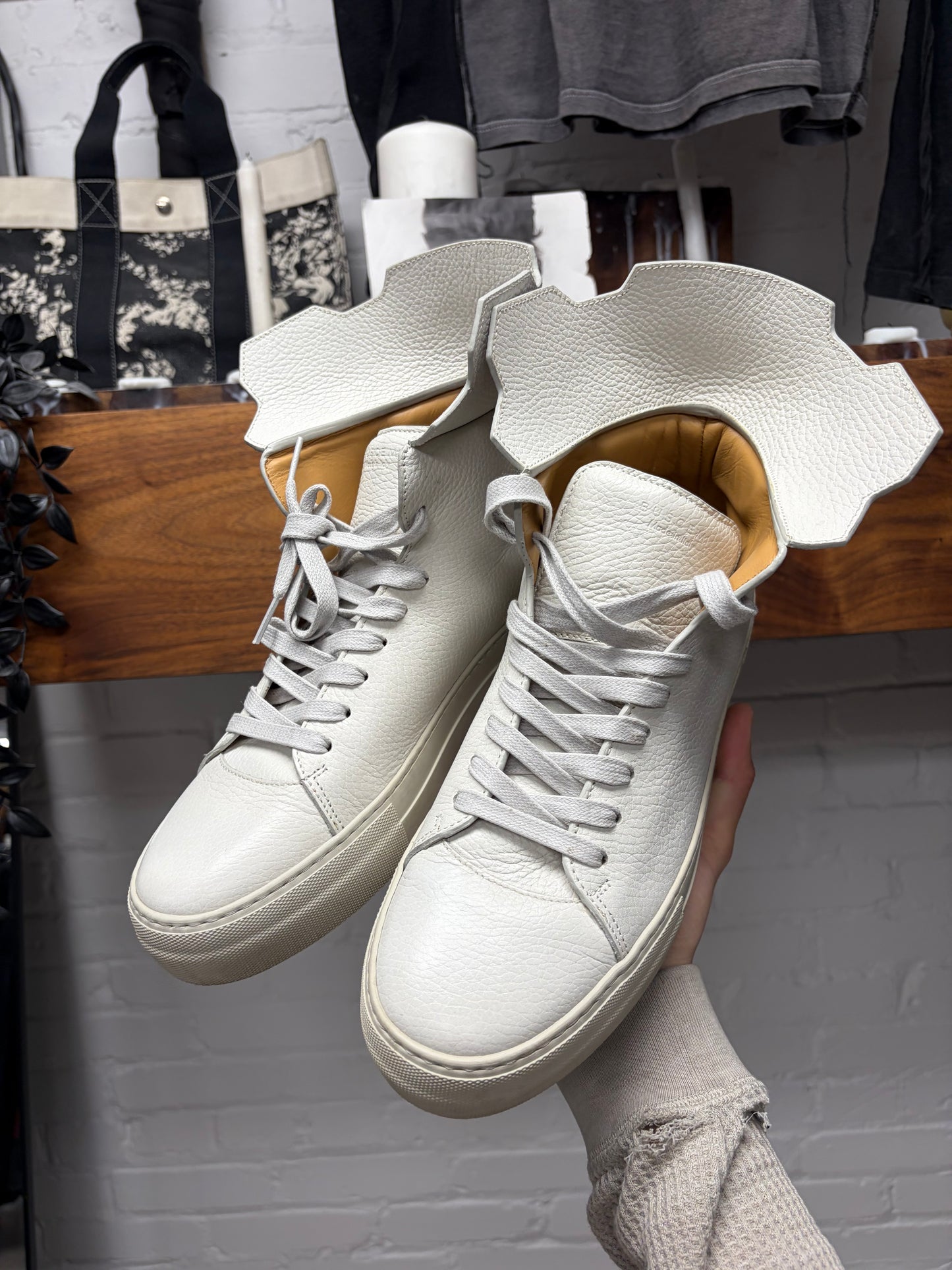 Buschemi ‘90mm’ White Tumbled Calfskin Leather Mid-Top Sneakers
