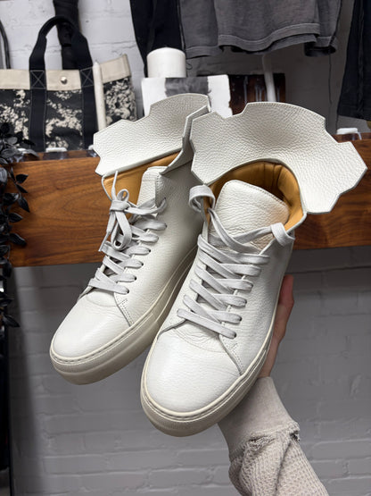 Buschemi ‘90mm’ White Tumbled Calfskin Leather Mid-Top Sneakers