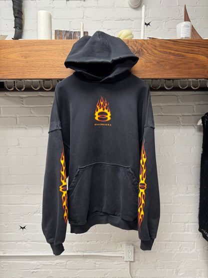 SS2024 Balenciaga ‘Unity Flame’ Distressed Black Pullover Hoodie