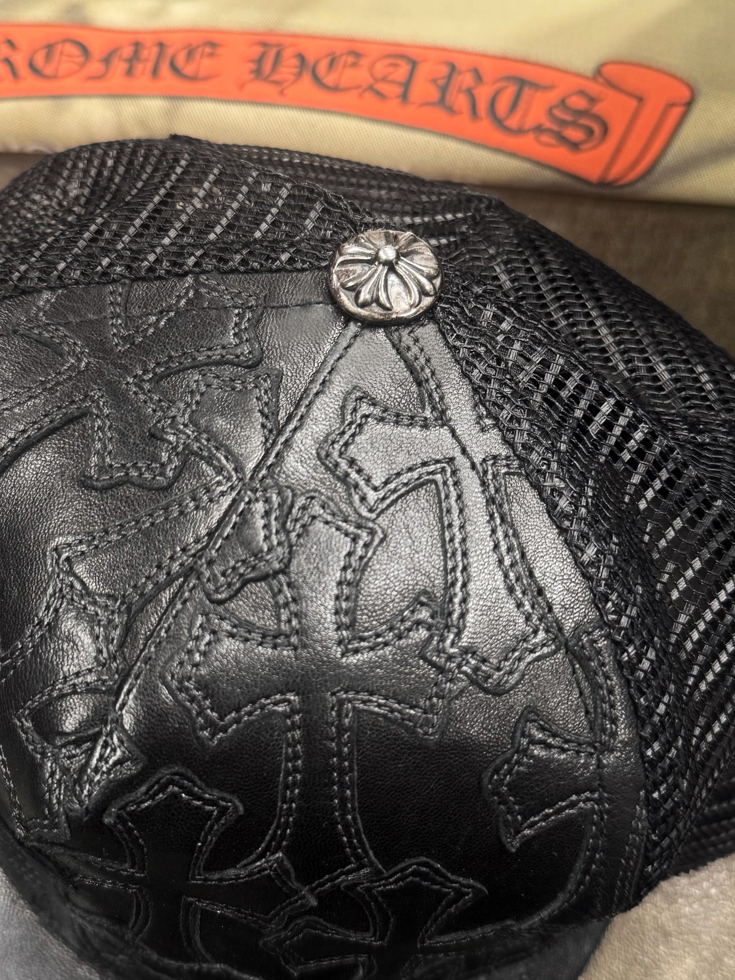 Chrome Hearts ‘Cemetery’ Leather Cross Patch Trucker Hat