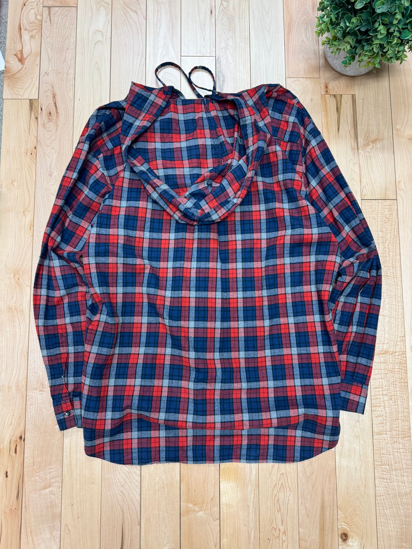 2017 Balenciaga Red/Blue Hooded Plaid Flannel